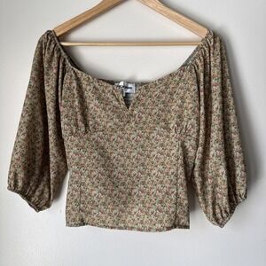 Vigoss Babydoll Top Coquette Cottagecore Crop Size L Puff Sleeve Ditzy Floral